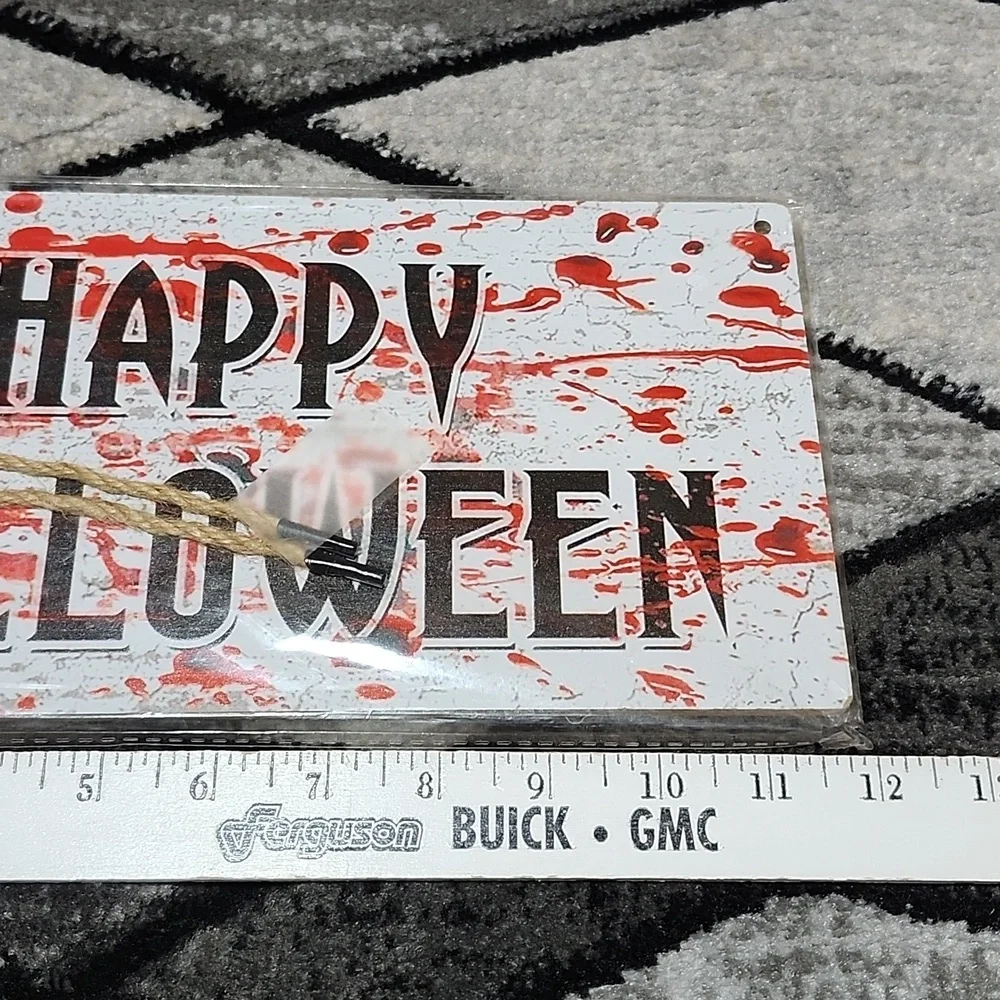 HAPPY HALLOWEEN DISTRESSED BLOOD-SPLATTER DESIGN PLYWOOD WALL-HANG SIGN